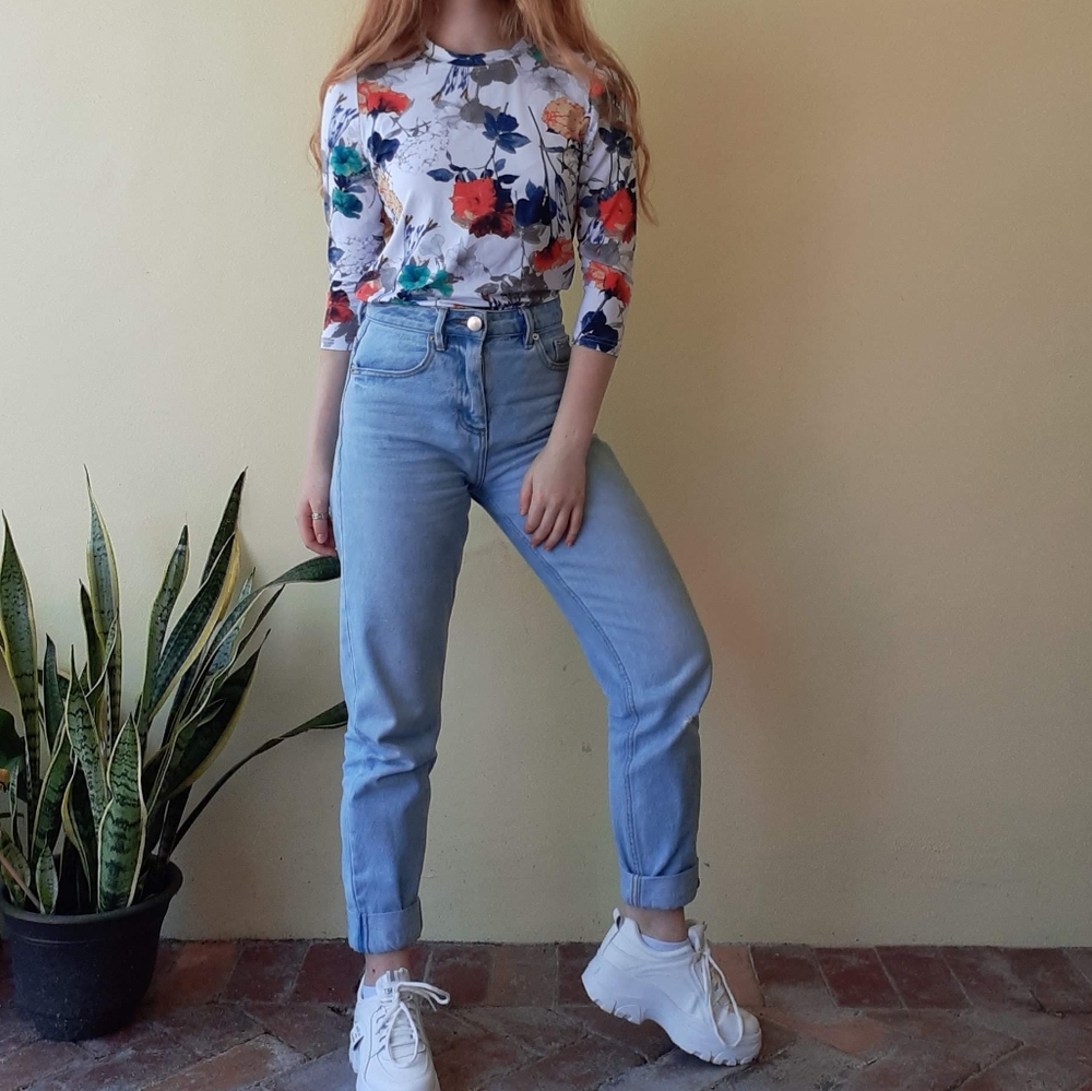Silky Round Necked Floral 3/4 Sleeved Top Shirt